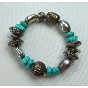 Premier Design Stretch Bracelet Silver Tone Faux Turquoise‎
